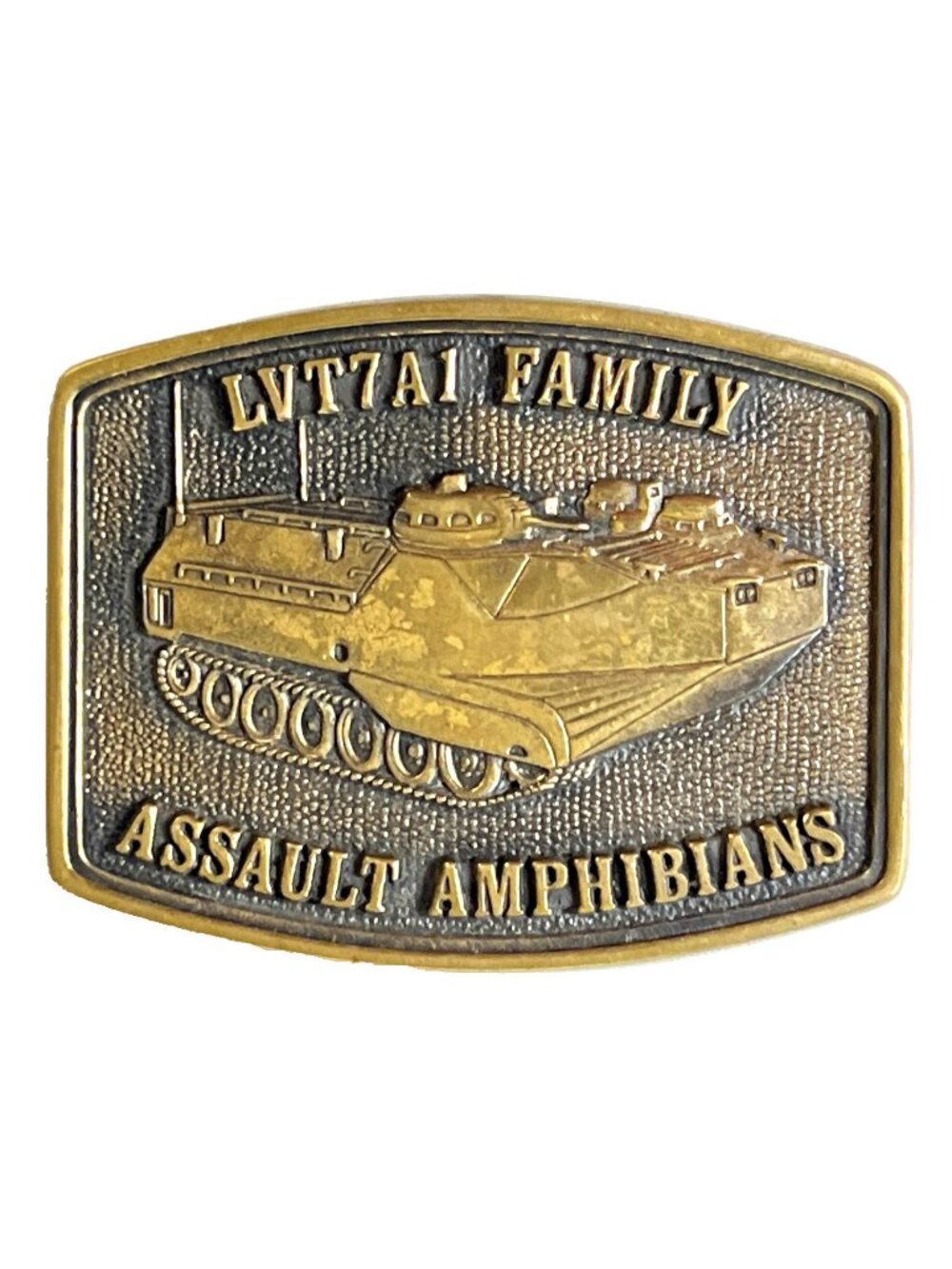 FMC LVT7A1 Family Assault Amphibians Vtg Tank Belt Buckle BTS Solid Brass USA